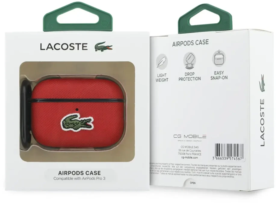 Lacoste Petit Pique Croc Logo Patch dėklas AirPods Pro 3 ausinėms, Raudona