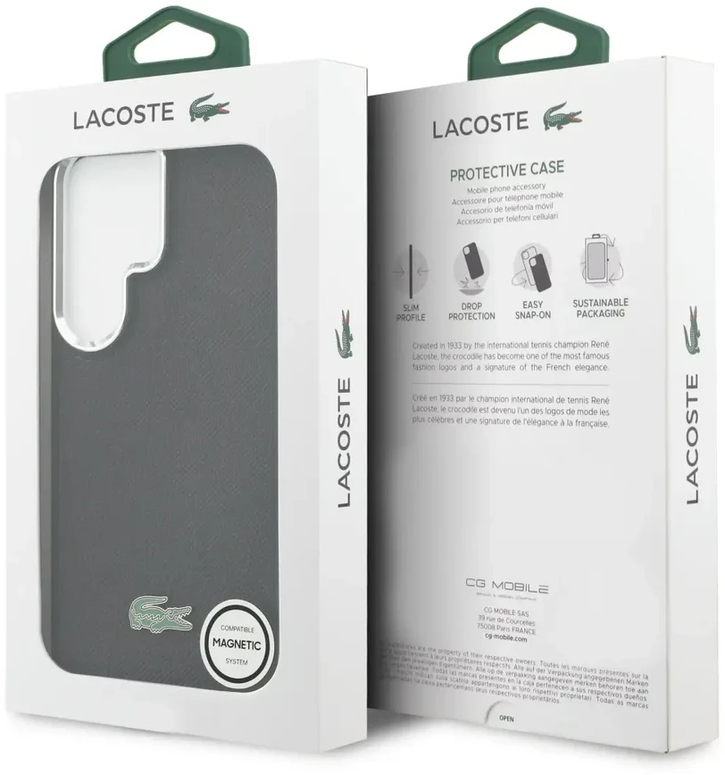 Lacoste Petit Pique metalinis logotipo telefono dėklas su „MagSafe“ palaikymu, skirtas „Samsung Galaxy S26 Ultra“ (S948) juodas