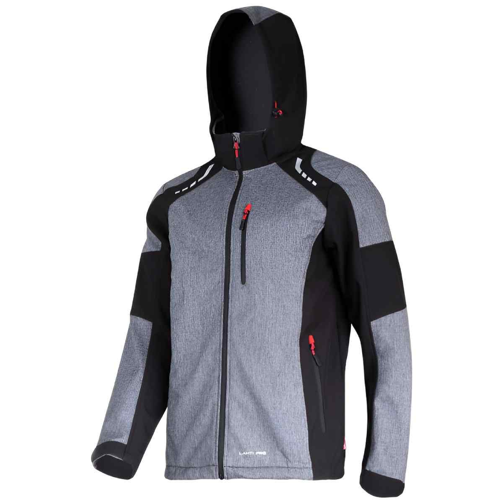 Lahti Pro Striukė Softshell striukė su gobtuvu, pilka-juoda-raudona, "xl", ce, lahti