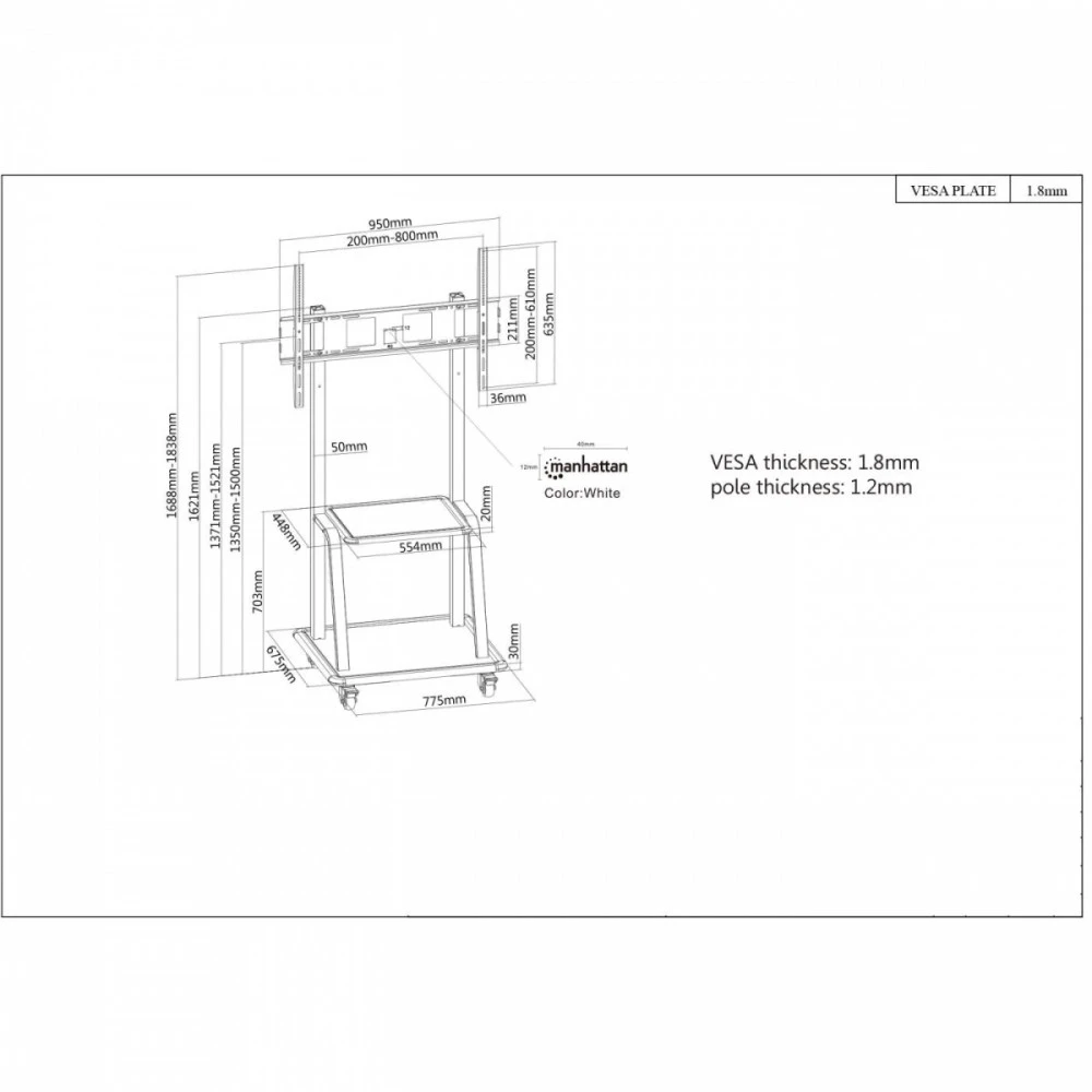 Laikiklis Manhattan 461665 grindų stovas plokštiesiems ekranams 2,54 m (100") Portable flat panel floor stand Juoda