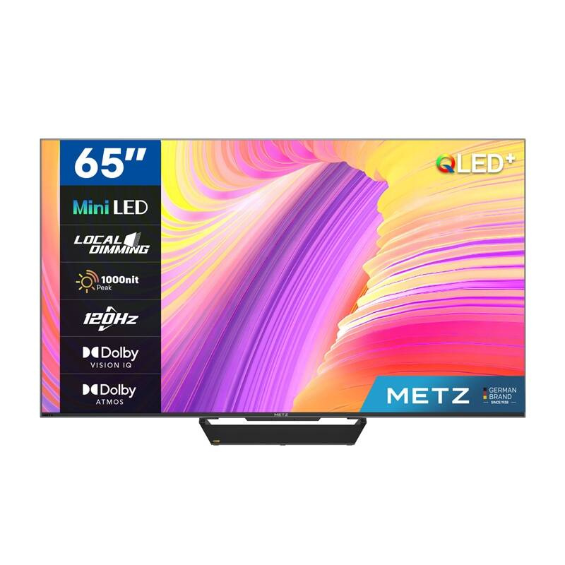 Televizorius Metz 65", UHD, Google TV, Juodas, miniLED 120Hz, DV IQ, 550/1000nits, DA, AV1, 2x15W, Energy F, BT5.1 WiFi5G, 3 HDMI 2.1, 2xUSB, 24 months