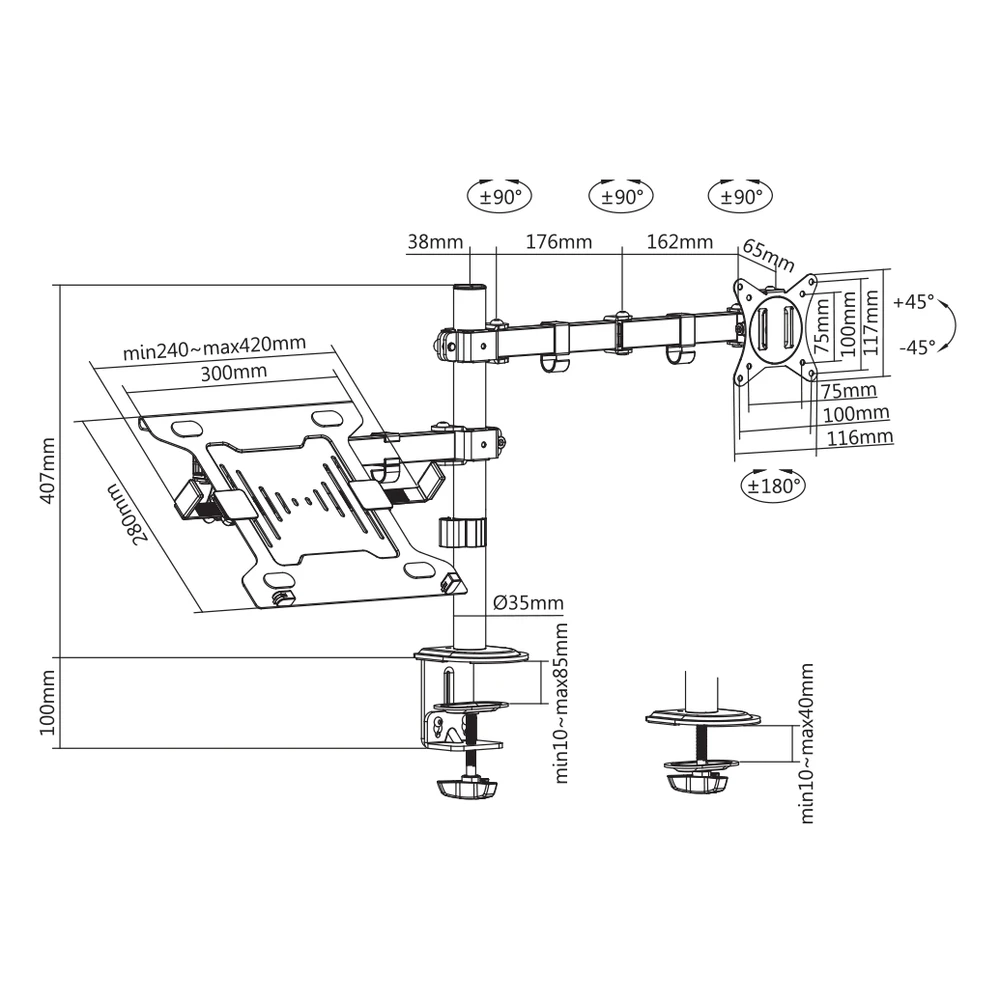 Laikiklis Sbox LCD-LM01-2 (13-27/12kg/100x100)