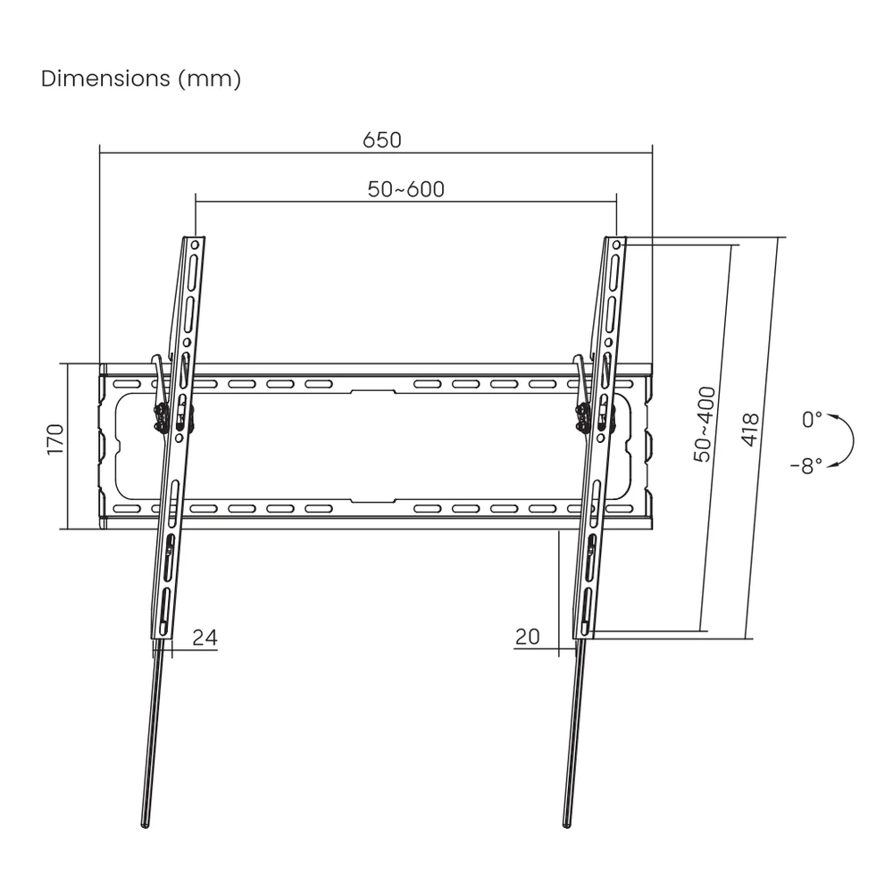 SBOX televizoriaus sieninis laikiklis, pakreipiamas, 32"-55" dydžio televizoriui, keliamoji galia 35 kg, juodas (PLB-3446T-2)
