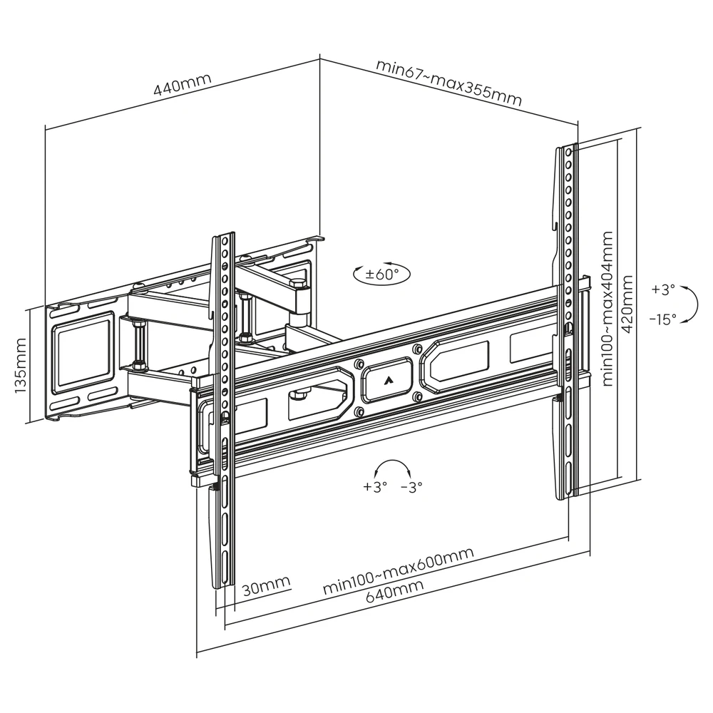 Laikiklis SBOX Wall Mount 37"-80",Tilting, juodos spalvos (PLB-3646-2)