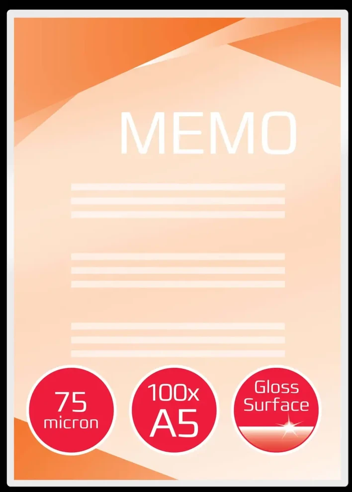 Ibico blizgūs A5 formato laminavimo vokeliai, 75 mikronai, skaidrūs (100 vnt.)