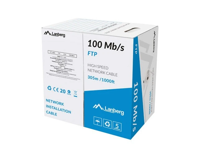 Kabelis FTP Lanberg LCF5-10CC-0305-S (F/UTP, RJ45 - F/UTP, RJ45 , F/UTP, 305m, 5e, pilka spalva)