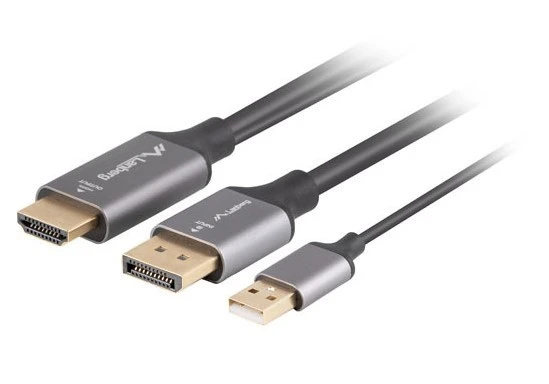 Lanberg HDMI į DisplayPort laidas su USB maitinimo jungtimi