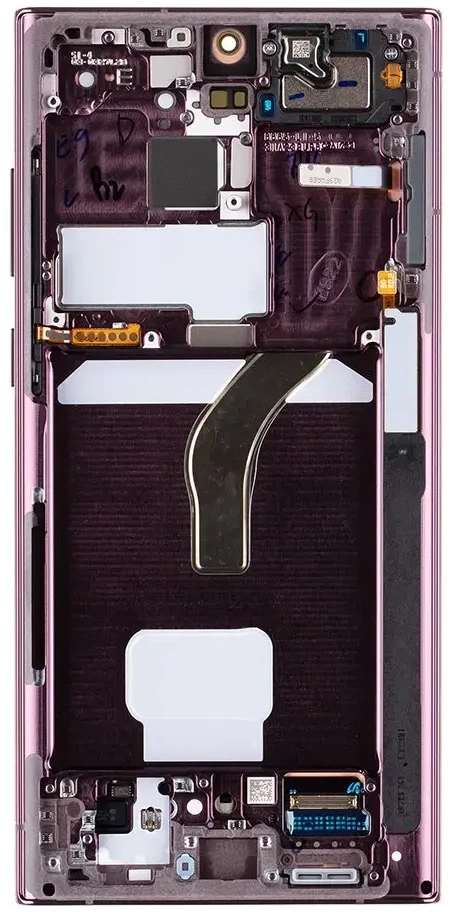 LCD ekranas + jutiklinis blokas + priekinis dangtelis Samsung S908B Galaxy S22 Ultra Burgundy (pakeitimų paketas)