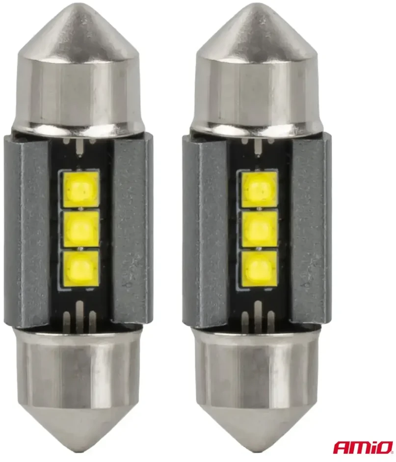 LED lemputės canbus C5W C10W 31mm 2525 3SMD balta 12V 24V AMIO-05006