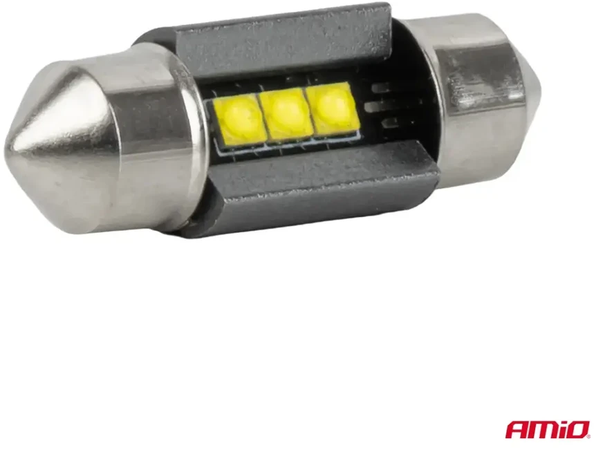 LED lemputės canbus C5W C10W 31mm 2525 3SMD balta 12V 24V AMIO-05006