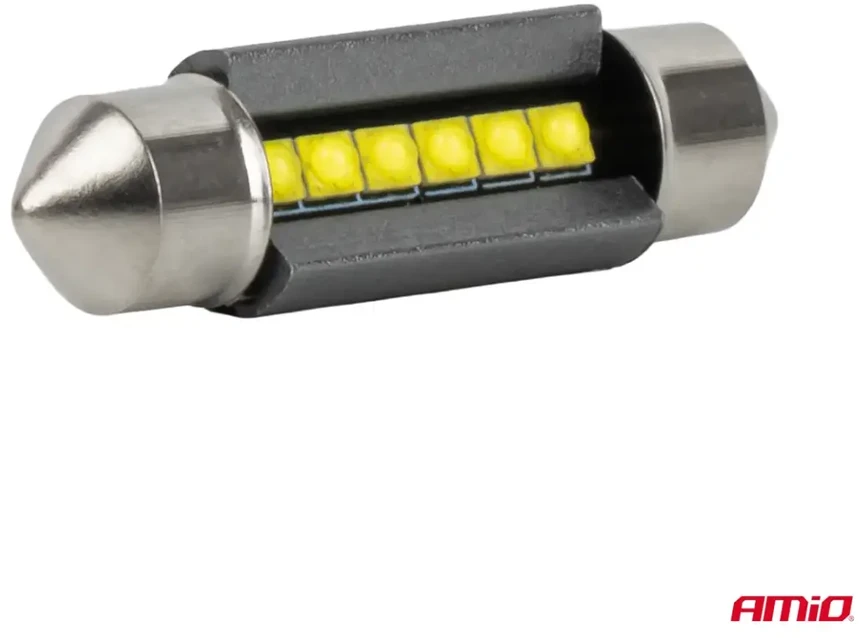 LED lemputės canbus C5W C10W 39 mm 2525 6SMD balta 12 V 24 V AMIO-05008