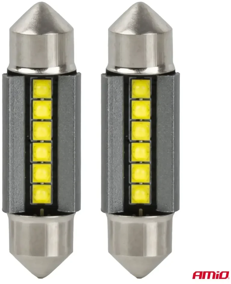 LED lemputės canbus C5W C10W 41 mm 2525 6 SMD balta 12 V 24 V amio-05009