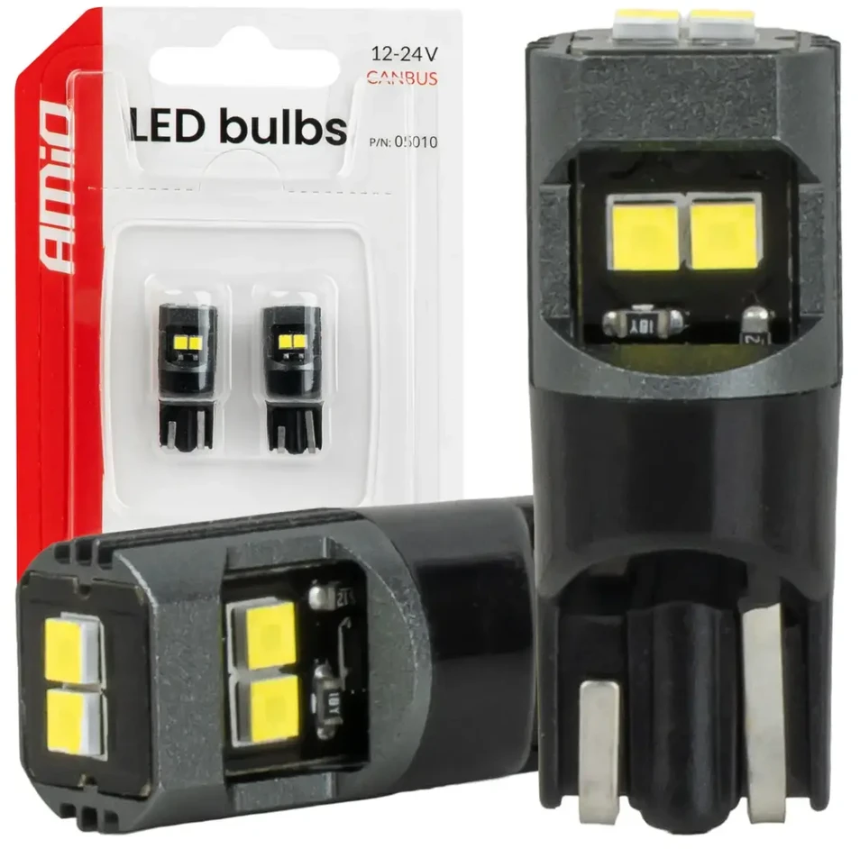 LED lemputės canbus W5W T10 2020 6SMD balta 12V 24V amio-05010