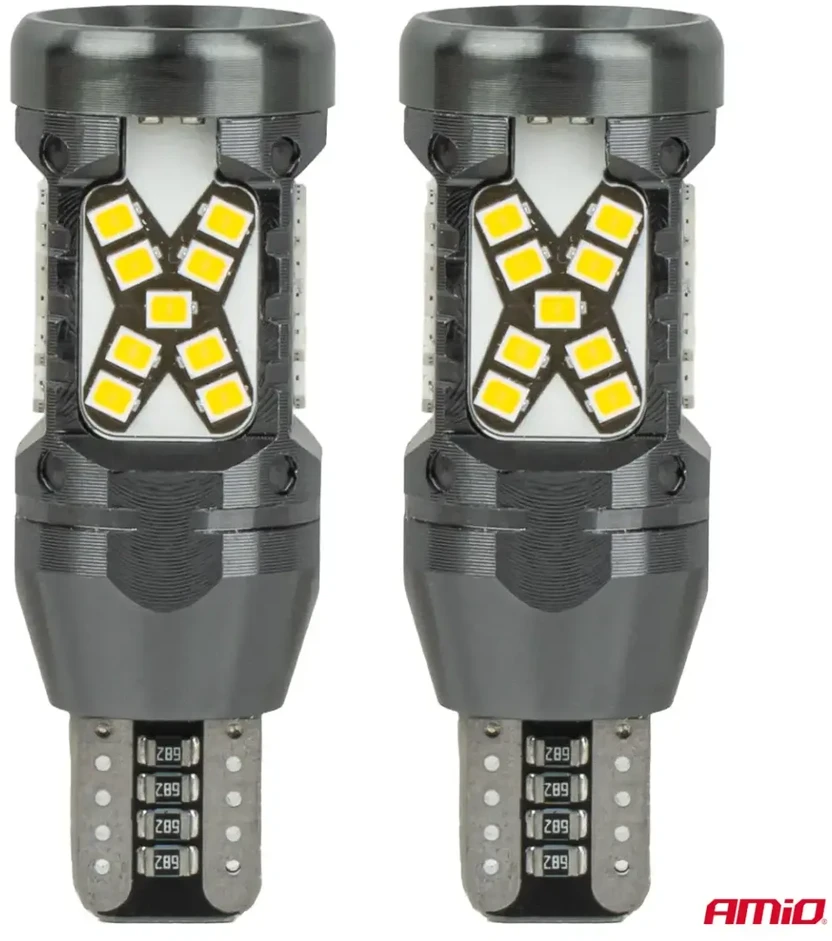 LED lemputės canbus W16W T15 2016 45SMD balta 12V 24V AMIO-04992