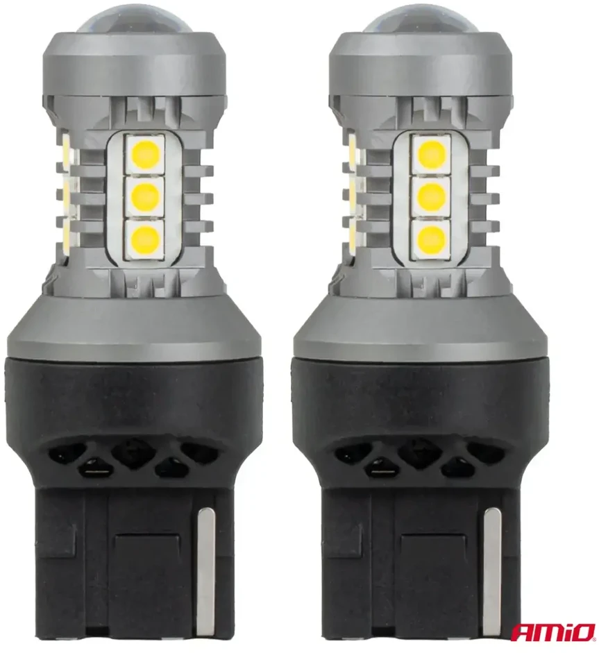LED lemputės standard 7440 W21W 3030 15SMD balta 12V 24V amio-04996