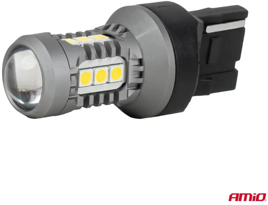 LED lemputės standard 7440 W21W 3030 15SMD balta 12V 24V amio-04996
