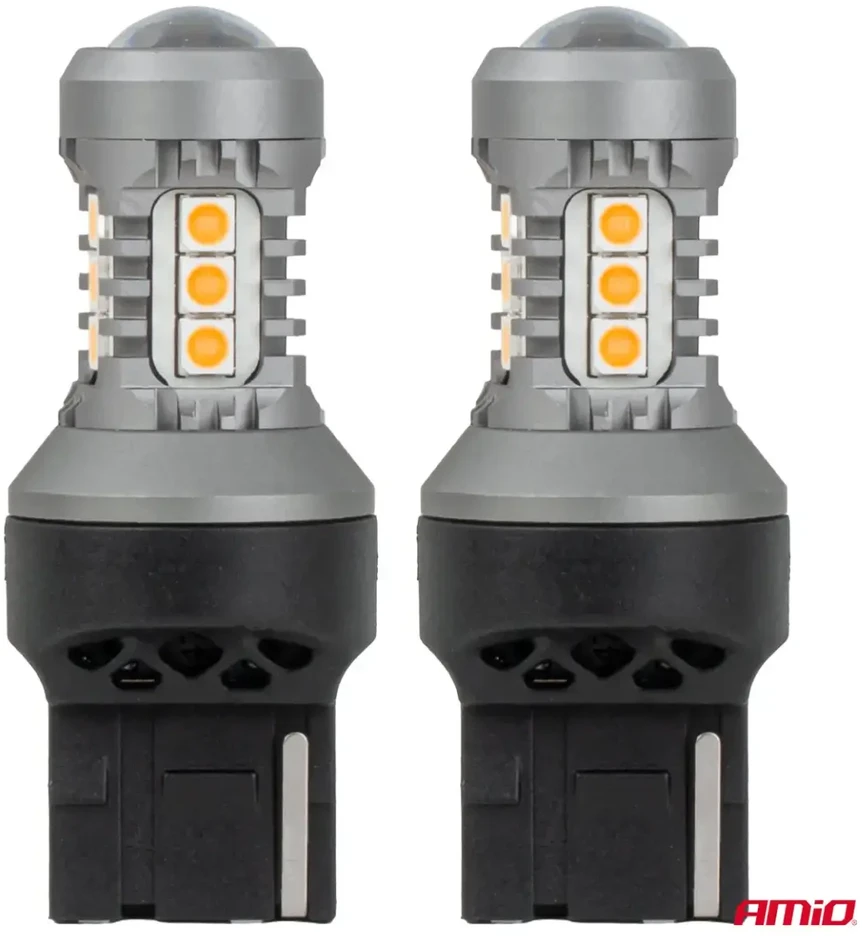 LED lemputės standard 7440 WY21W 3030 15SMD oranžinė 12V 24V amio-04997