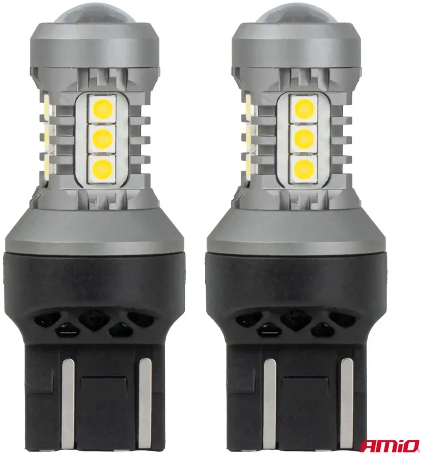 LED lemputės standard 7443 W21/5W 3030 15SMD balta 12V 24V amio-04998