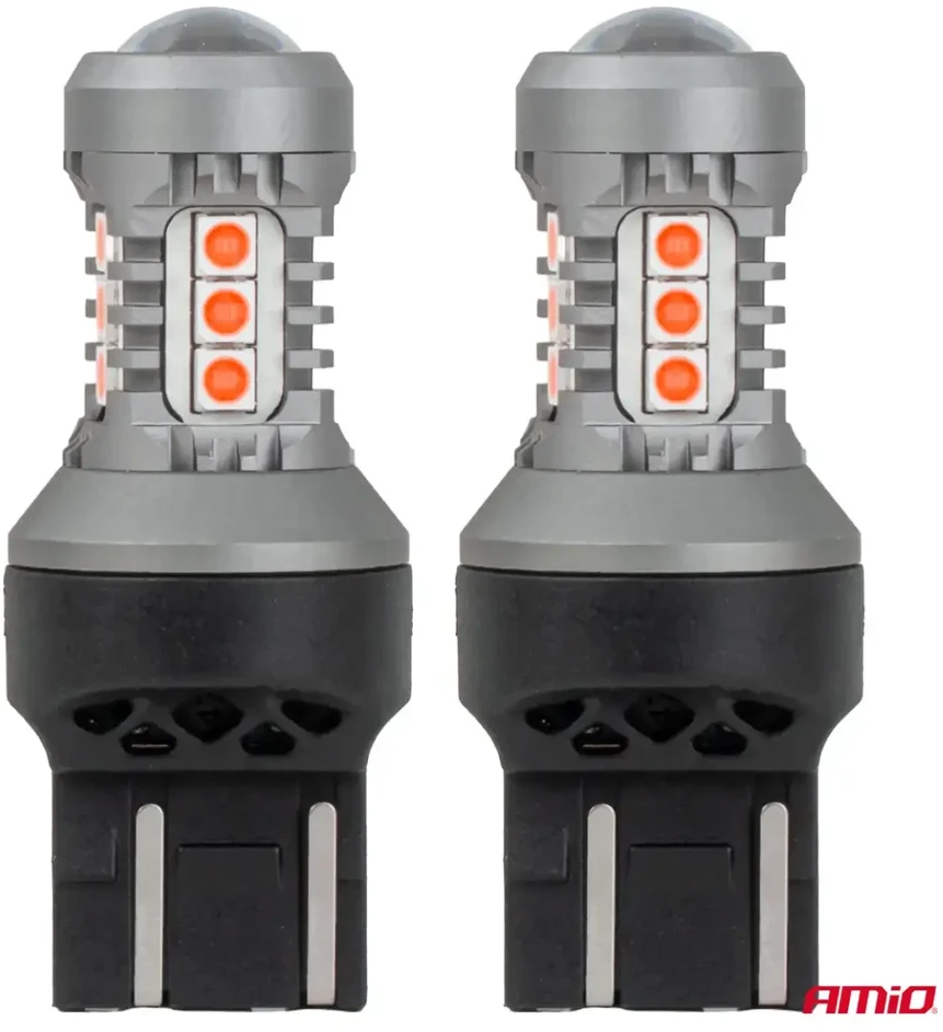 LED lemputės standartinės 7443 W21/5W 3030 15SMD raudonos 12V 24V amio-04999