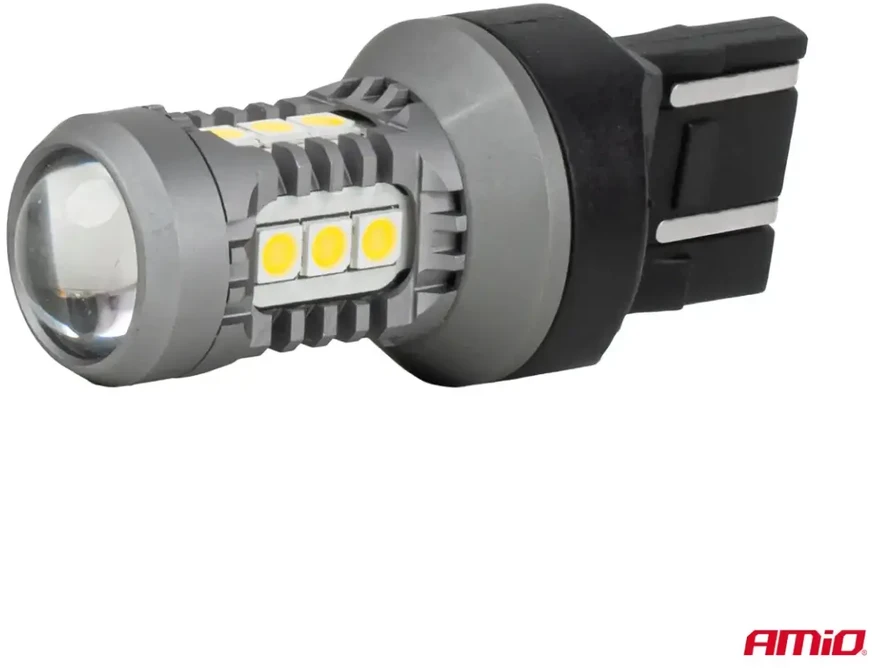 LED lemputės standard 7443 W21/5W 3030 15SMD balta 12V 24V amio-04998
