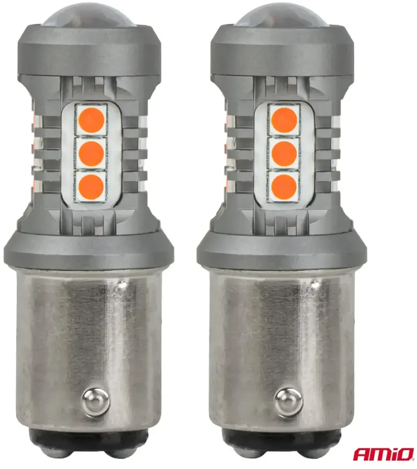 LED lemputės standard bay15d p21/5w 3030 15smd raudona 12v 24v amio-05004