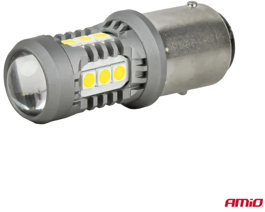 LED lemputės standard bay15d p21/5w 3030 15smd balta 12v 24v amio-05003