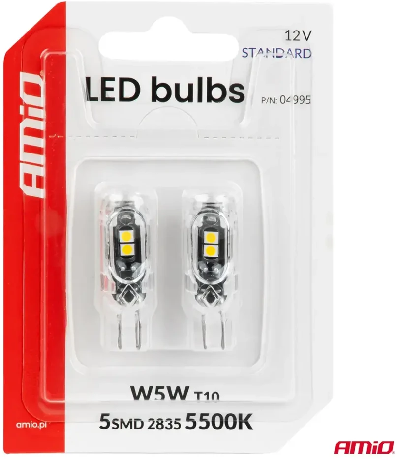 LED lemputės standard W5W T10 2835 5SMD balta 12V AMIO-04995