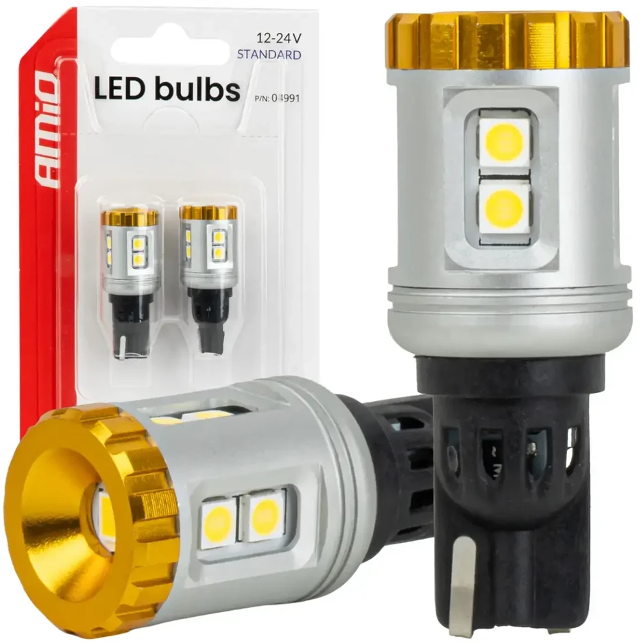 Żarówki led standard w16w t15 3030 8smd + 3020 1smd balta 12v 24v amio-04991