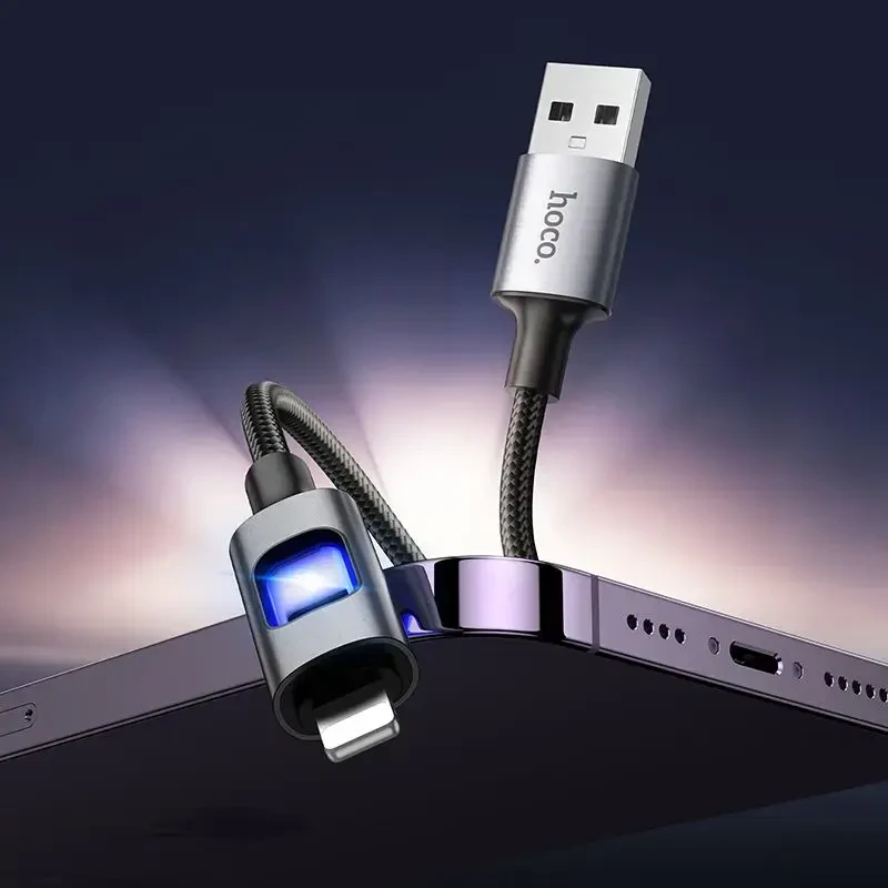 LED laidas USB A į Lightning Hoco 2,4A 1,2 m U144 juodas