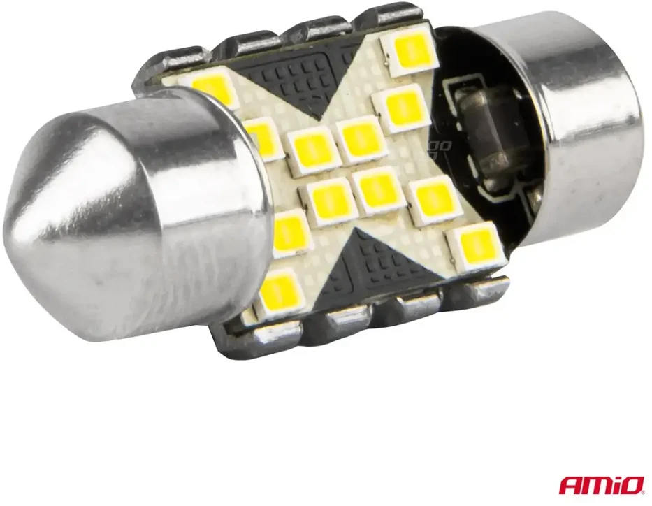 LED lemputės, Canbus, festoon, C5W, 12SMD, 2016, 31mm, baltos, 12V, 24V, amio-04235