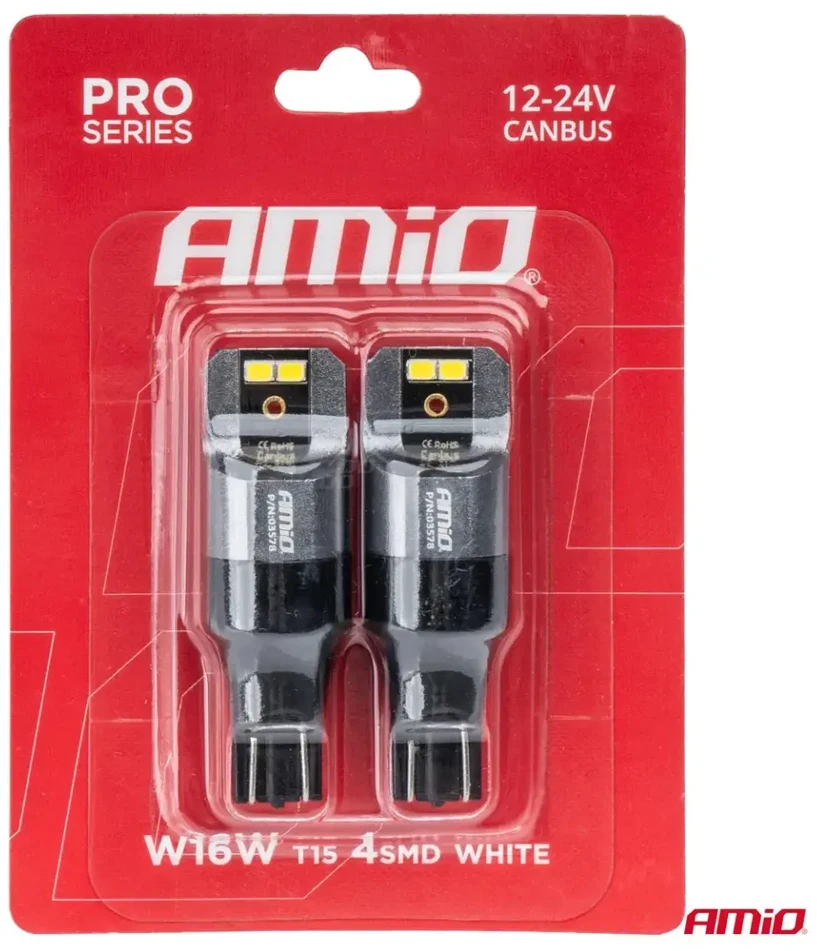 LED lemputės canbus pro T15 W16W 4x2016 SMD balta 12V 24V amio-03578