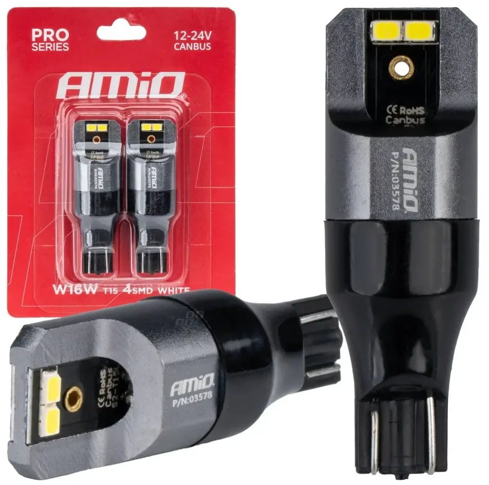 LED lemputės canbus pro T15 W16W 4x2016 SMD balta 12V 24V amio-03578