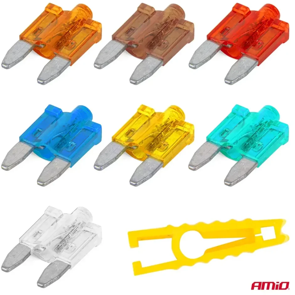 Mini automobilių saugikliai su LED diodais, 10 vnt. amio-04340