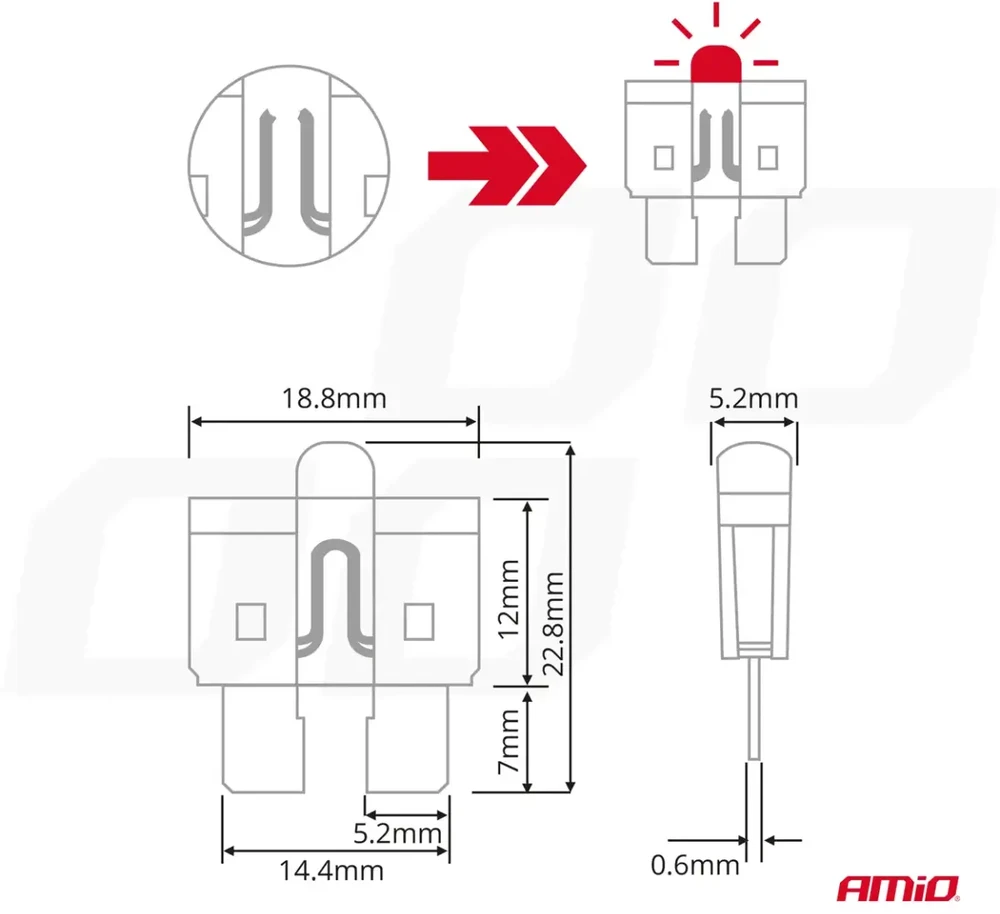 Standartiniai automobilio saugikliai su LED diodu, 10 vnt. amio-04341