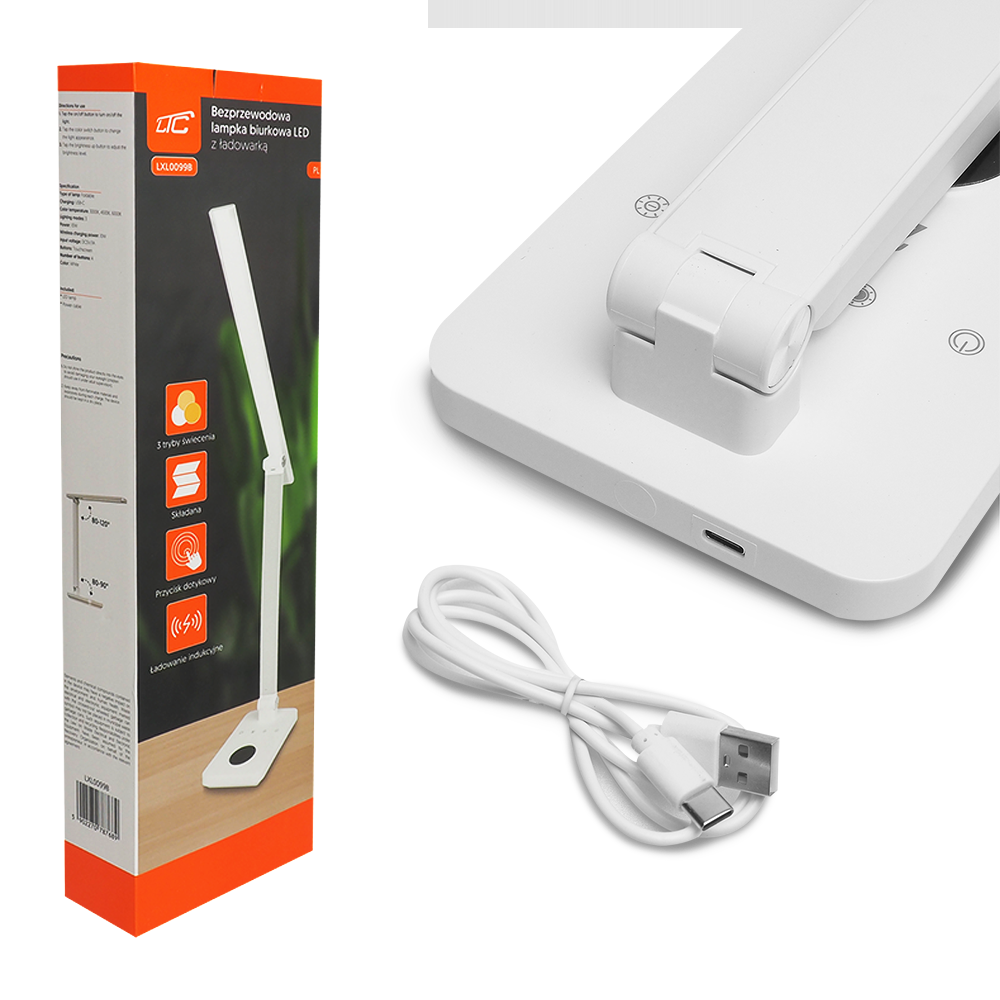 Lamex LED stalinė lempa 10W, 300045006000K, indukcinis įkrovimas, jutiklinis valdymas, reguliatorius, balta, LTC