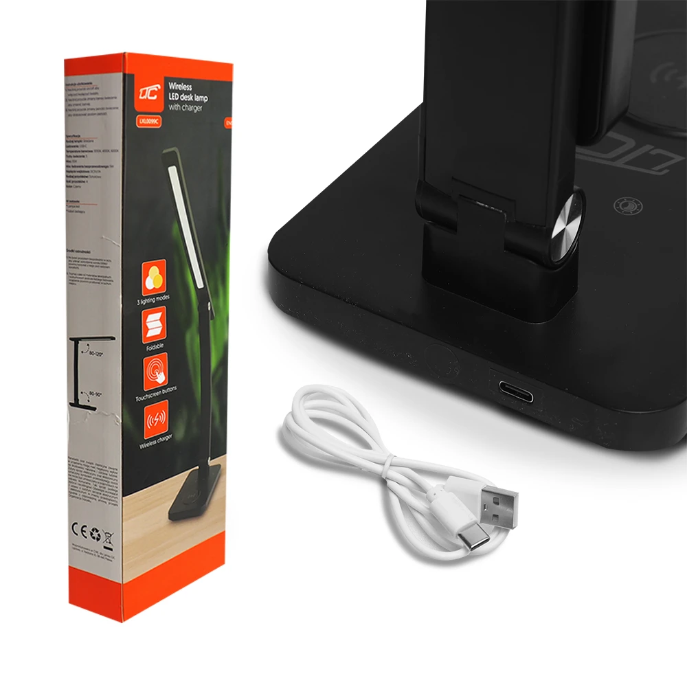 LED stalinė lempa 10W, 300045006000K, indukcinis įkrovimas, jutiklinis valdymas, reguliatorius, juoda, LTC