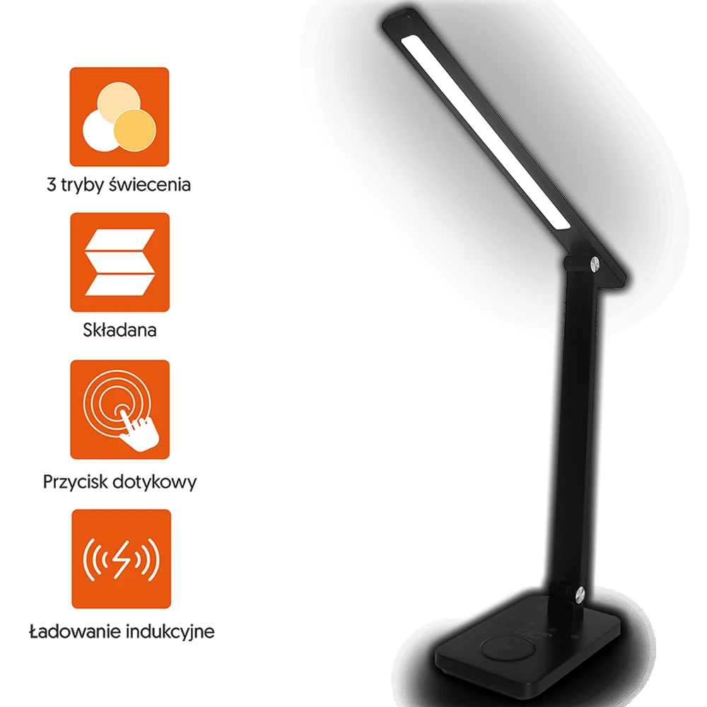 LED stalinė lempa 10W, 300045006000K, indukcinis įkrovimas, jutiklinis valdymas, reguliatorius, juoda, LTC