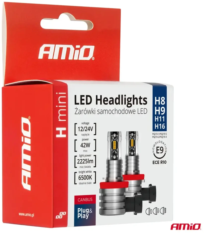 LED žibintų lemputės H-mini Series H8/H9/H11/H16 AMiO-03333