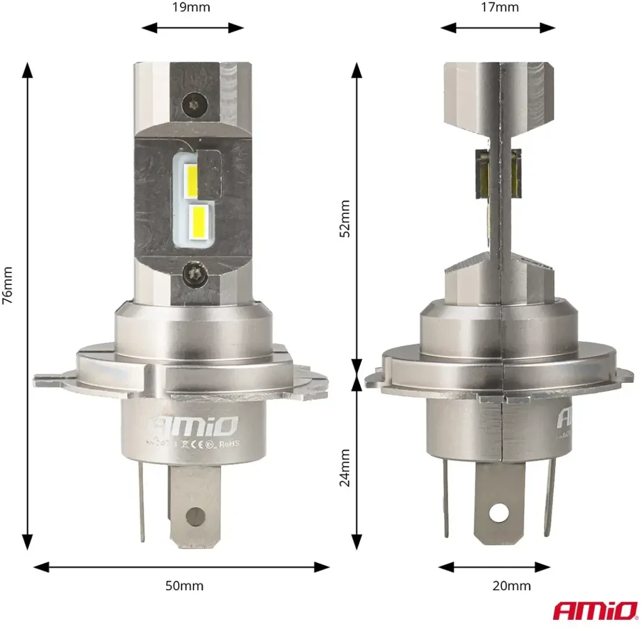 LED žibintų lemputės H25 CANBUS H4 H19 12V 36W, AMIO-04711