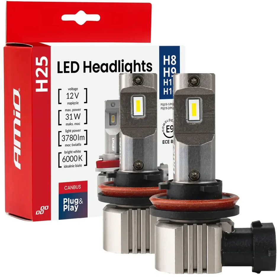 LED žibintų lemputės Series H25 CANBUS H8 H9 H11 H16 12V 31W, AMIO-04713
