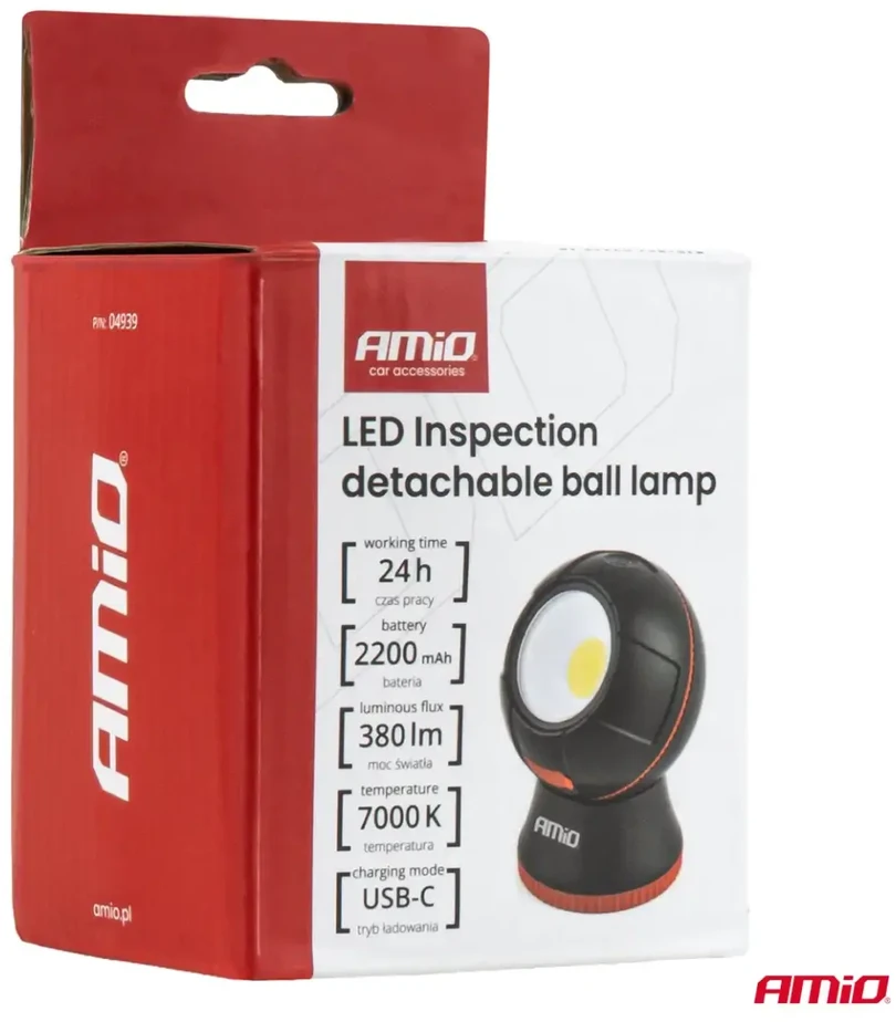 Lampa inspekcyjna kulista odpinana led 4w cob 2200 mah amio-04939