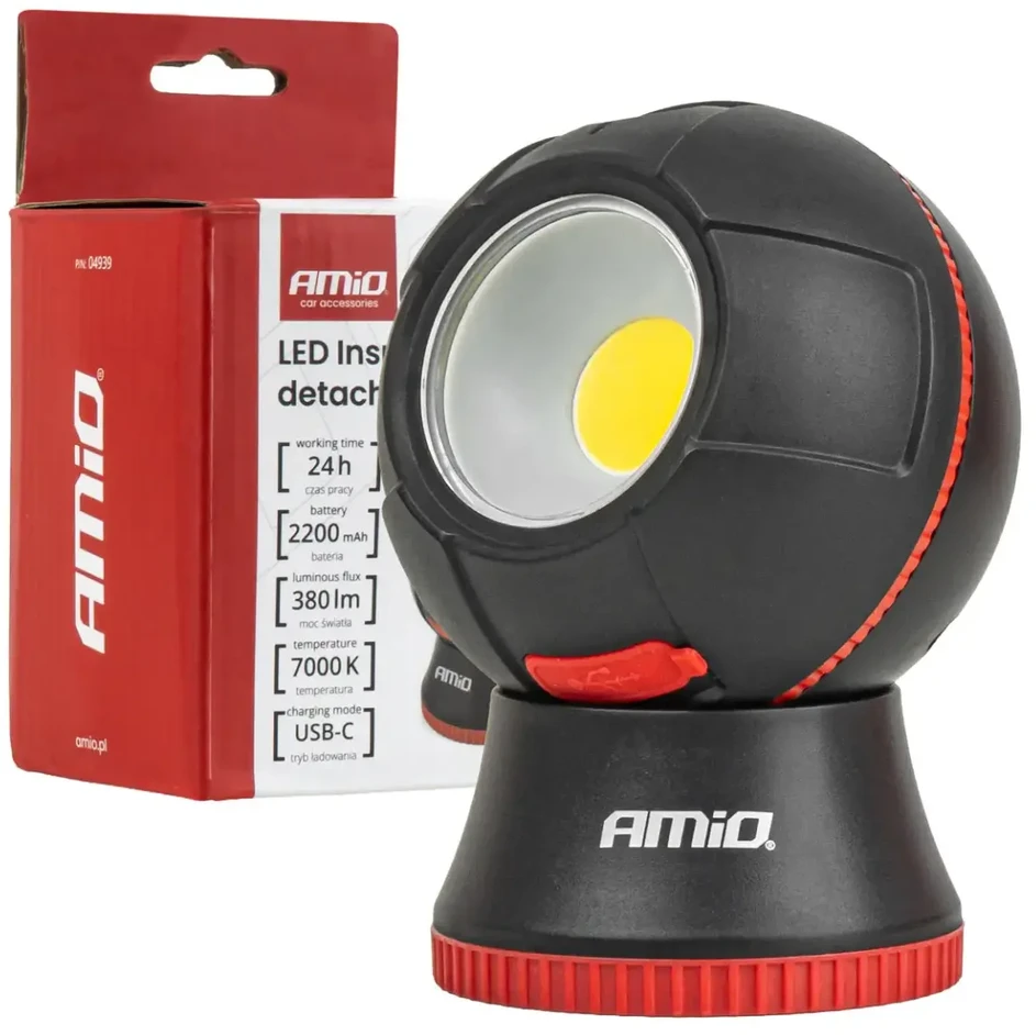 Lampa inspekcyjna kulista odpinana led 4w cob 2200 mah amio-04939