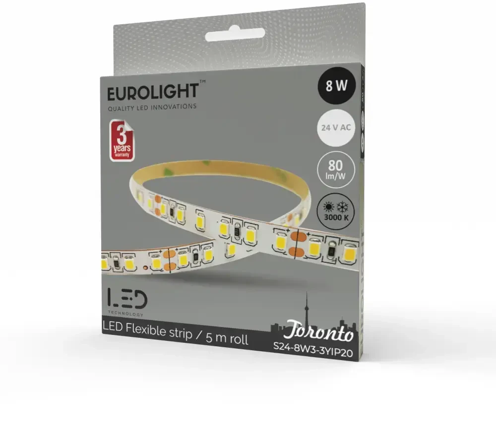 Epistar 2835 8W 3000K IP20 60LED/m 80lm/W 5m Eurolight