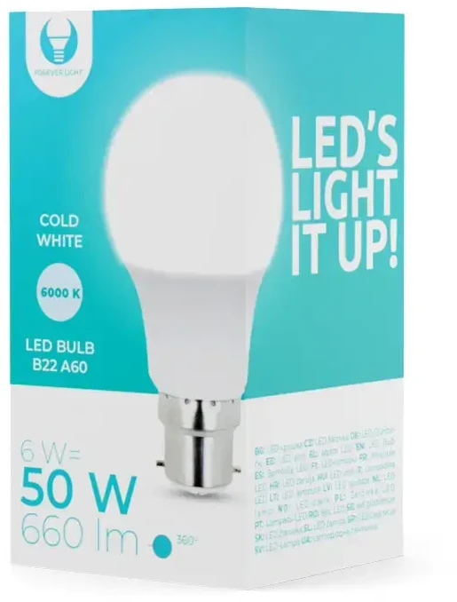 LED lemputė B22 A60 6W 230V 6000K 660lm Forever Light