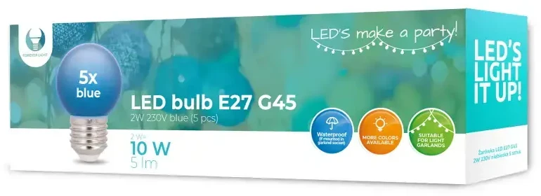 LED lemputė E27 G45 2W 230v mėlyna 5vnt Forever Light