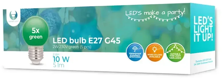 LED lemputė E27 G45 2W 230V žalias 5pcs Forever Light