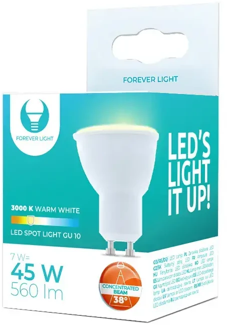 LED lemputė GU10 7W 230V 3000K 90lm 38° Forever Light