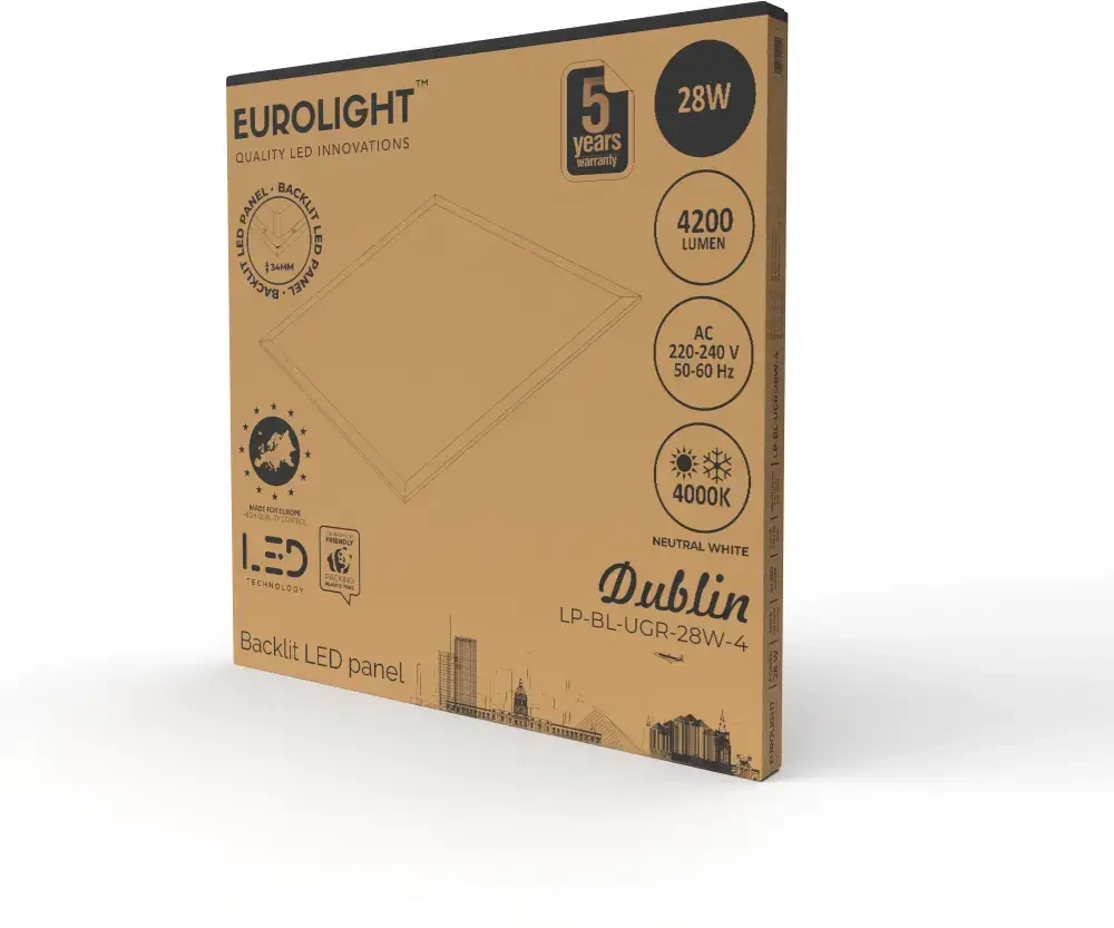 LED panelė Dublin 25W, 150lm/W, 4000K, UGR:19 595x595mm Eurolight