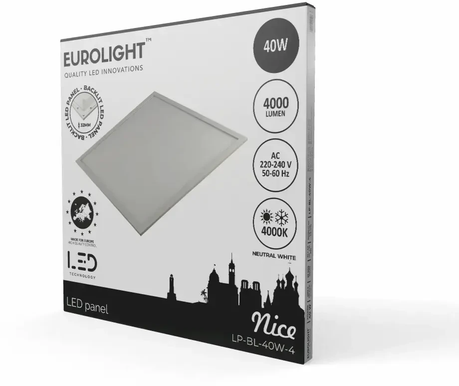 LED panelė NICE 40W, 4000lm, 4000K, IP20, 595x595mm Eurolight