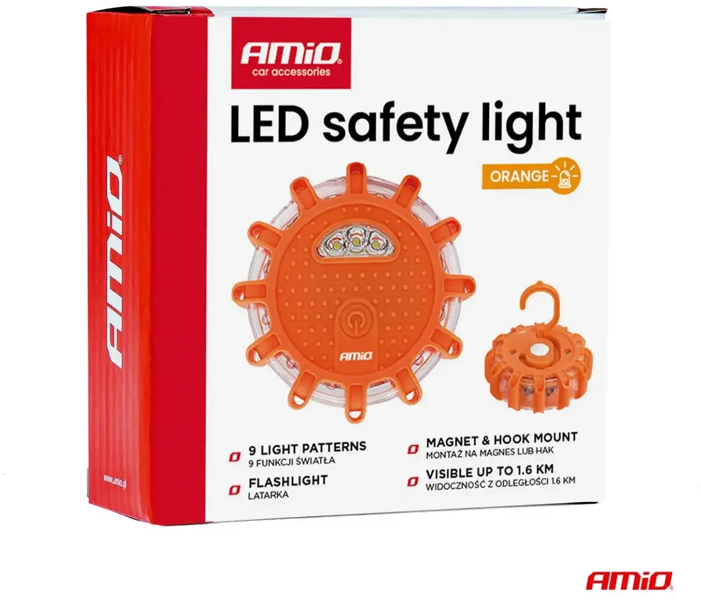 LED avarinis šviestuvas su žibintuvėlio funkcija, 12 SMD + 3 SMD, 3×AAA, IP65 AMIO-04828